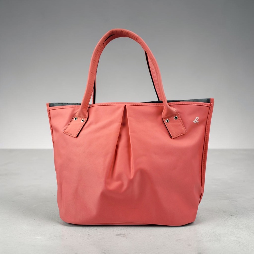 Agnes B. Voyage Coral Pink Nylon Pleated Tote Bag Shoulder Bag